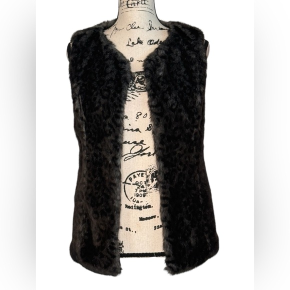 Timing Women's Size Medium Dark Smokey Charcoal Gray Leopard Faux Fur Vest - Picture 1 of 9